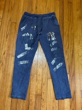Bella Amore Blue Boho With Shimmer Tapered Pants Sz Small Italy